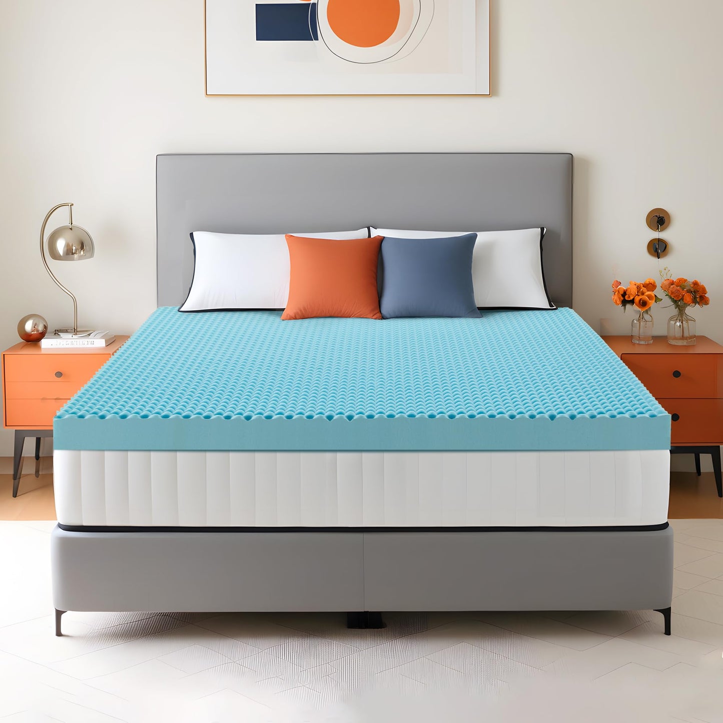 Zyerch 2 Inch Memory Foam Mattress Topper Twin XL, Egg Crate Twin XL Mattress Topper with Cooling Gel, Pressure Relief Plush Feel Breathable Bed Toppers for Bedroom, College, Dorm, RV