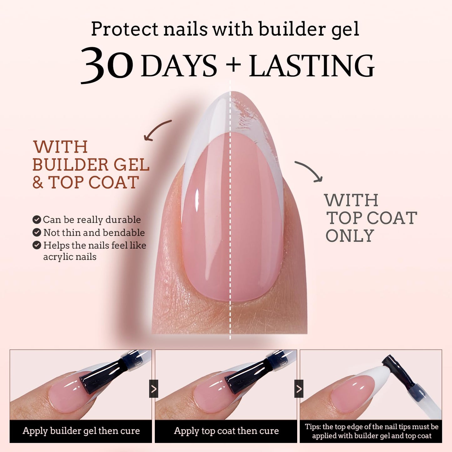 BTArtboxnails XCOATTIPS Gel Nail Kit - Short Squre French Tip Press on Nails Kit, Pink Soft Gel Nail Tips with Nail Gel, French Protecing Duo and Nail Lamp for Nail DIY