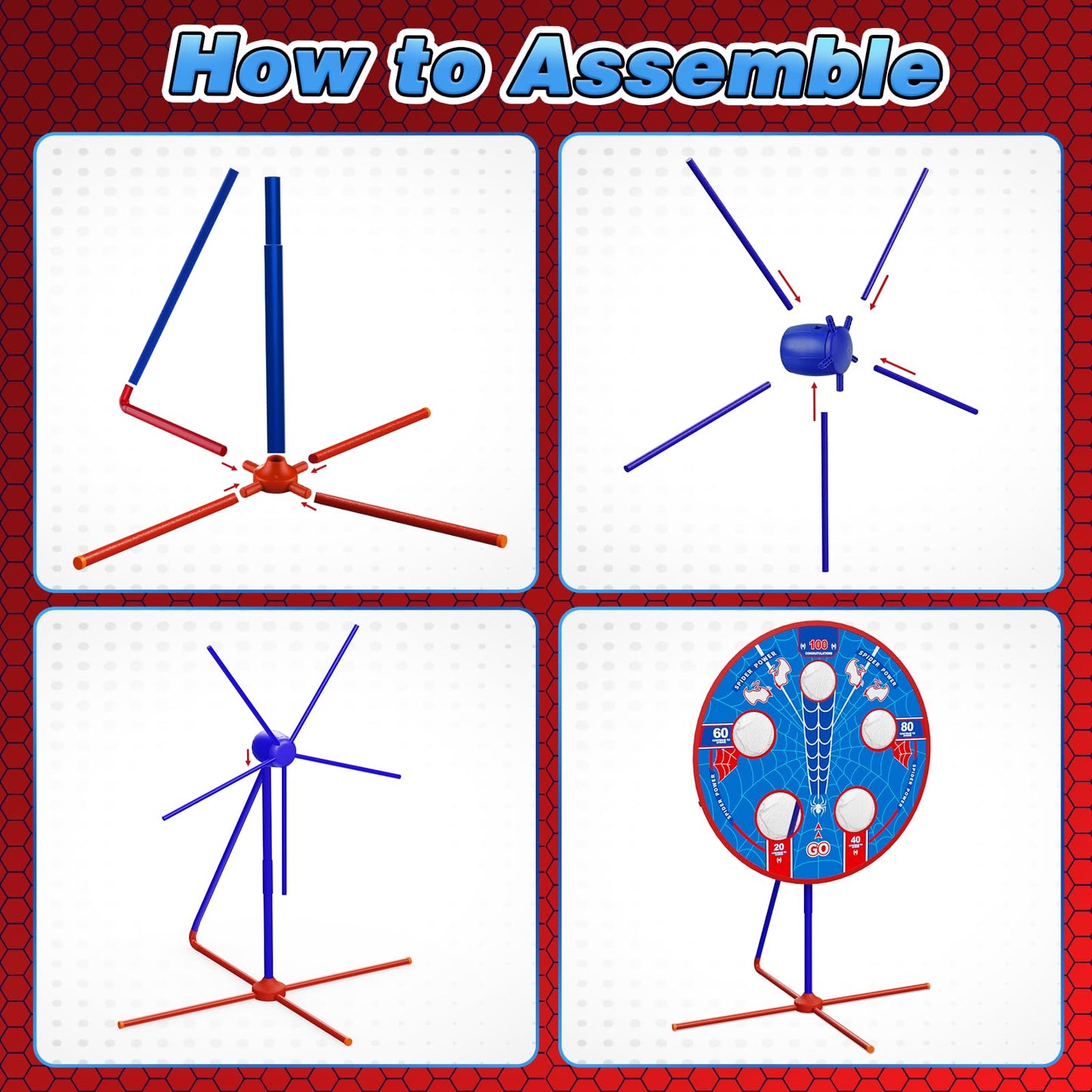 Spider Upgraded 2-in-1 Shooting Games Toys: Rotating Target, 2 Air Blasters & 24 Foam Balls, Bean Bag Toss Game for Kids, Indoor Outdoor Yard Party Games for Boys Girls 4 5 6 7 8 9 10+ Year Old Gift