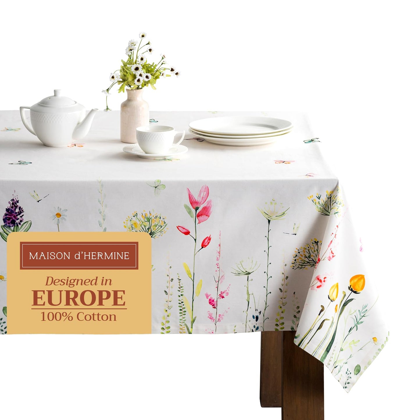 Maison d'Hermine Table Cloth Rectangle Table 100% Cotton Tablecloth for Dining Room, Farmhouse, Home, Hotel, Parties & Wedding - Gifts for Mothers Day Spring & Summer (Botanical Fresh, 70" x 140")