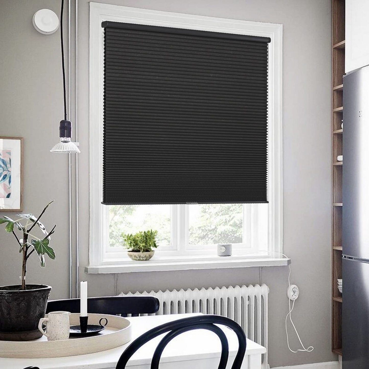 Joydeco Honeycomb Shades, Black Cordless Cellular Shades Blackout, Free-Stop Honeycomb Window Blinds for Bathroom, Bedroom, Living Room, Office, Kitchen (36" W x 64" H)