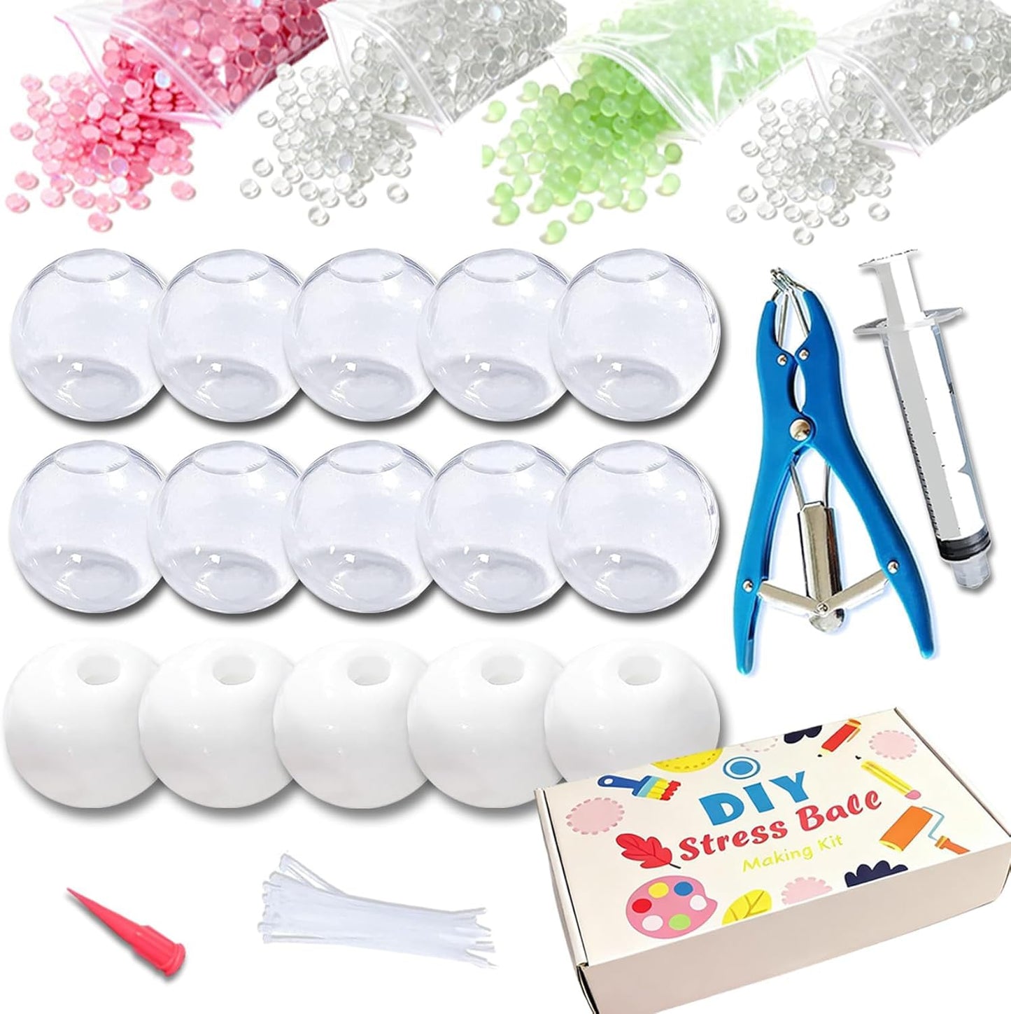 DIY Stress Ball Making Kit, Squishy Maker Kit with 15 TPR Ball Skins, 14.2 oz Fillers, Air Pump, Vacuum Tool & 20 Cable Ties, Make Your Own Squishies, DIY Squishy Kit for ASMR Anxiety Relief Toys