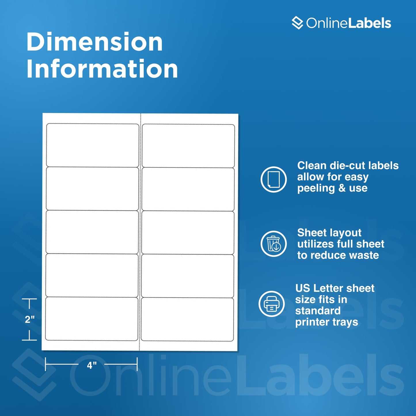 4 x 2 Rectangle Mailing Labels - Permanent, White Matte - Address, Shipping, Gift - Pack of 2,500-250 Sheets - Inkjet/Laser Printers - Online Labels