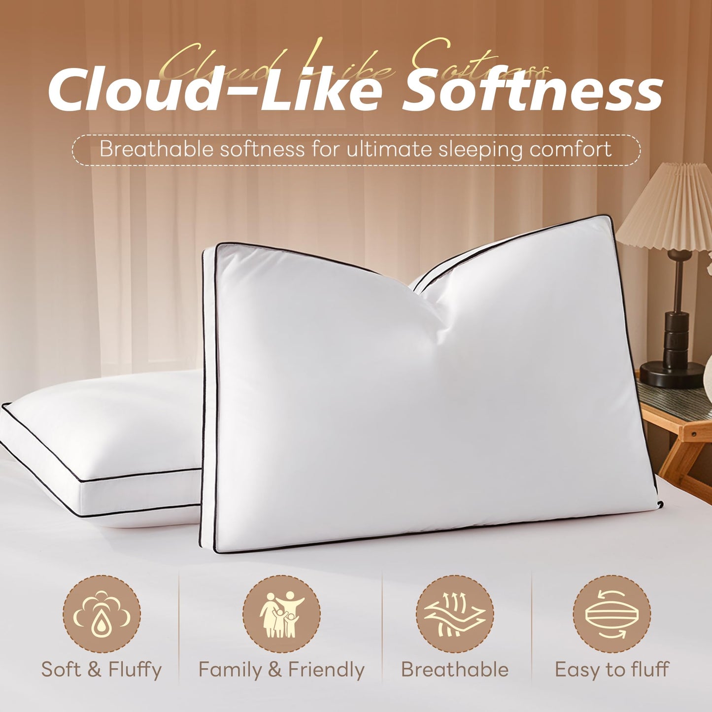 Mosluna Feather Down Pillows King Size Set of 2, Luxury Hotel Collection Bed King Pillows 2 Pack, Down Gusseted Pillow for Sleeping, Soft Fluffy Medium Firm for Side Back Stomach Sleepers 20x36 in.