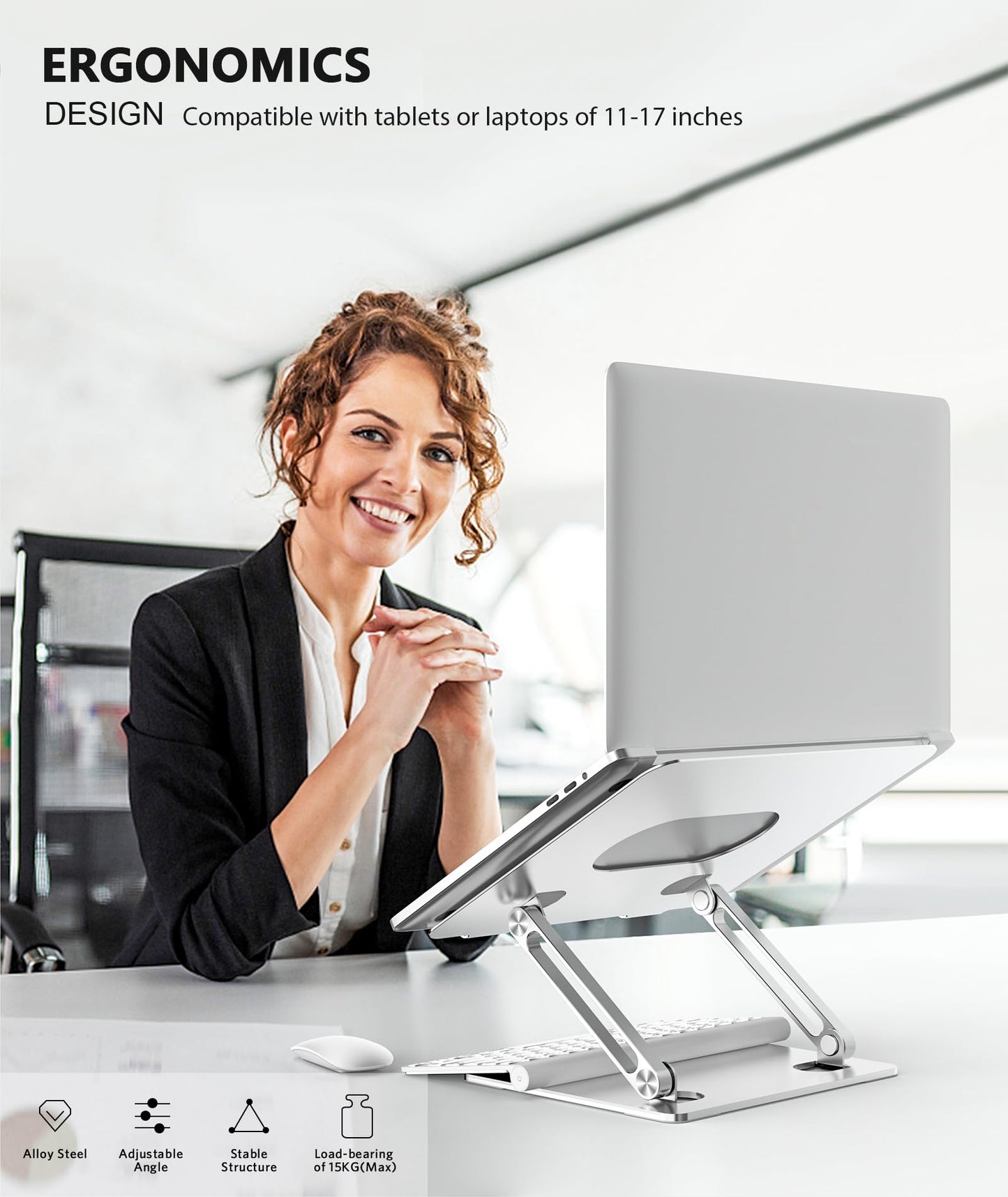 Laptop Stand, Boyata Laptop Holder, Multi-Angle Stand with Heat-Vent, Adjustable Notebook Stand for Laptop up to 17 inches, Compatible for MacBook Pro/Air, Surface Laptop, and so on (Silver)