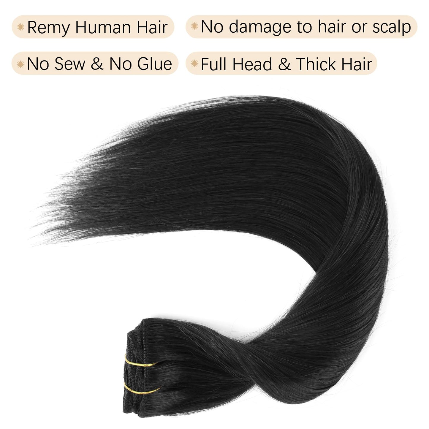 ABH AMAZINGBEAUTY HAIR Clip in Hair Extensions Real Human Hair Clip Extensions Real Human Hair Clip ins Black Silky and Soft Full Head Clip ins Human Hair Jet Black #1 Color 8 Pcs 14inch 120g