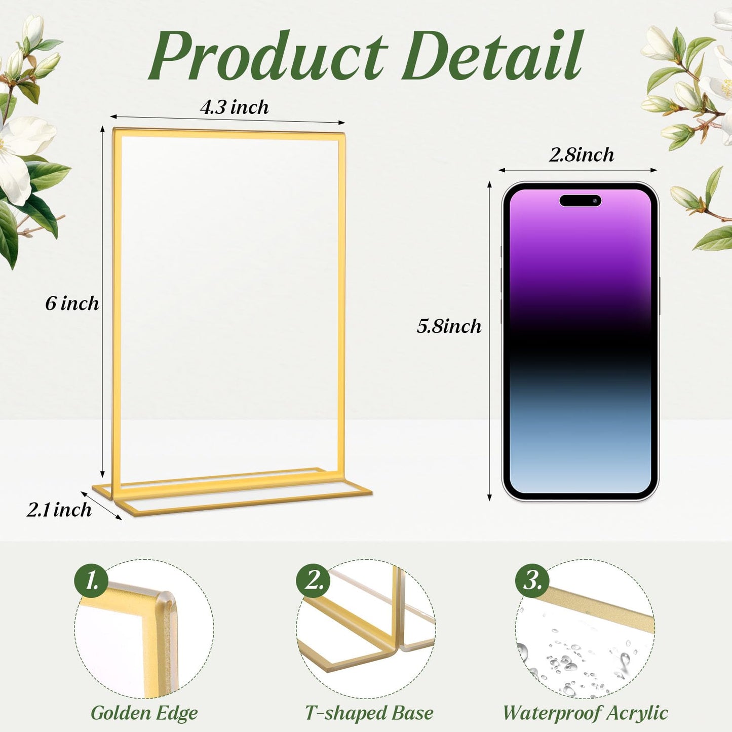 Alffun 20 Pack Gold Acrylic Sign Holders 4x6 Inch, Double Sided Vertical Stand Clear Picture Frames, Table Menu Display Holders for Wedding Table Numbers, Restaurant Signs, Party and Office Photos