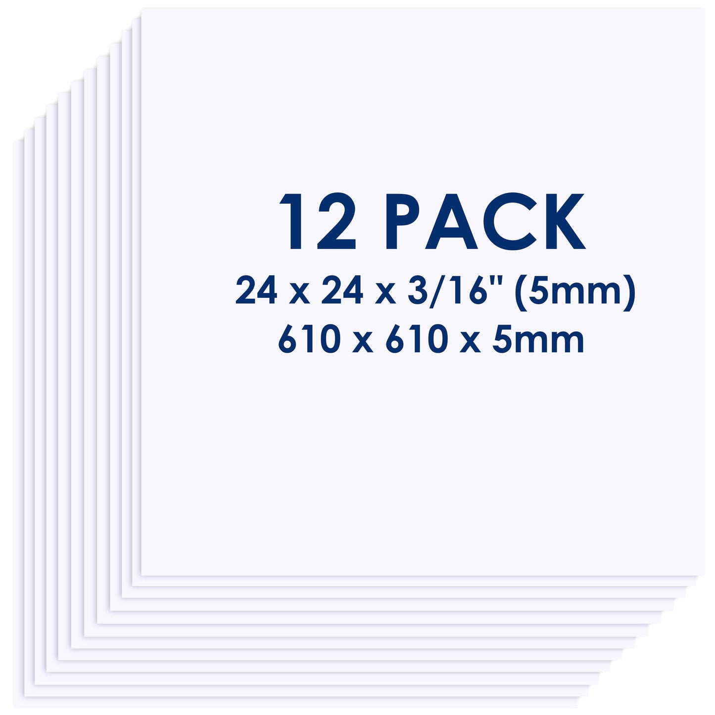Foam Board 24 x 24 x 3/16" (5mm) - 12 Pack - White Poster Board, Acid Free, Double Sided, Rigid, Sign Board Foamboard for Mounting, Crafts, Paintings Prints, Art, Display, Presentation and Projects