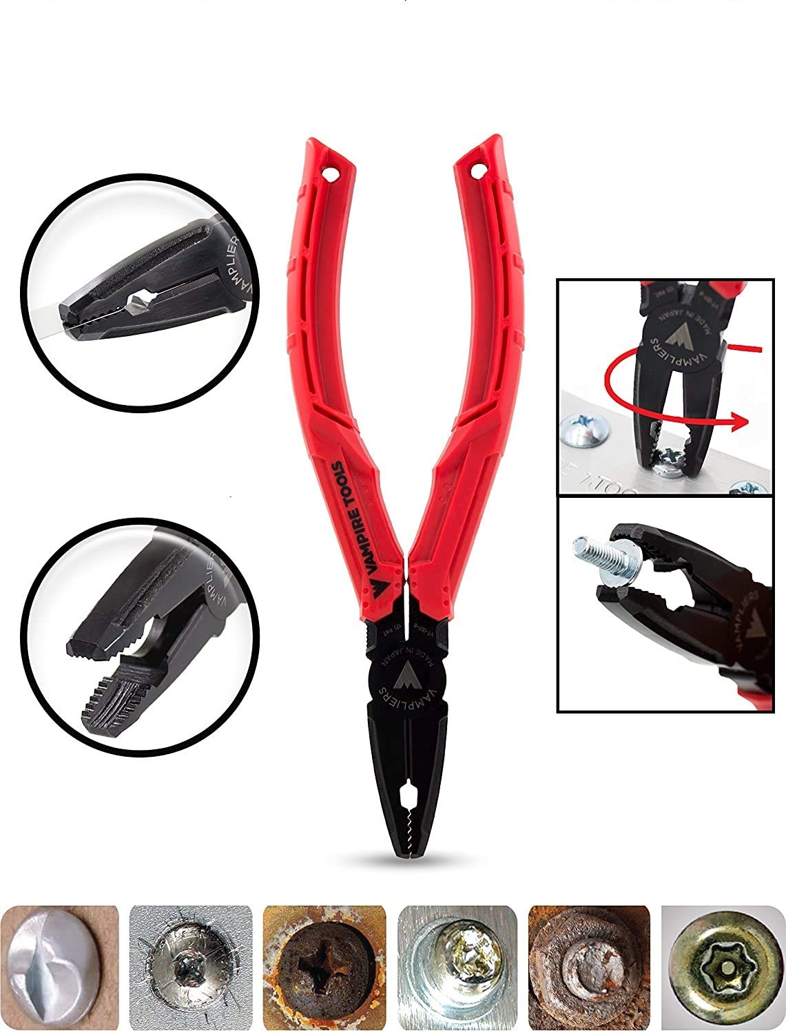 VAMPLIERS BRUTE 6.25" Stripped Screw Extractor Pliers. Made in Japan. Black Oxide Finish. Multipurpose Screw Removal Tool for Damaged/Stuck Screws & Fasteners.