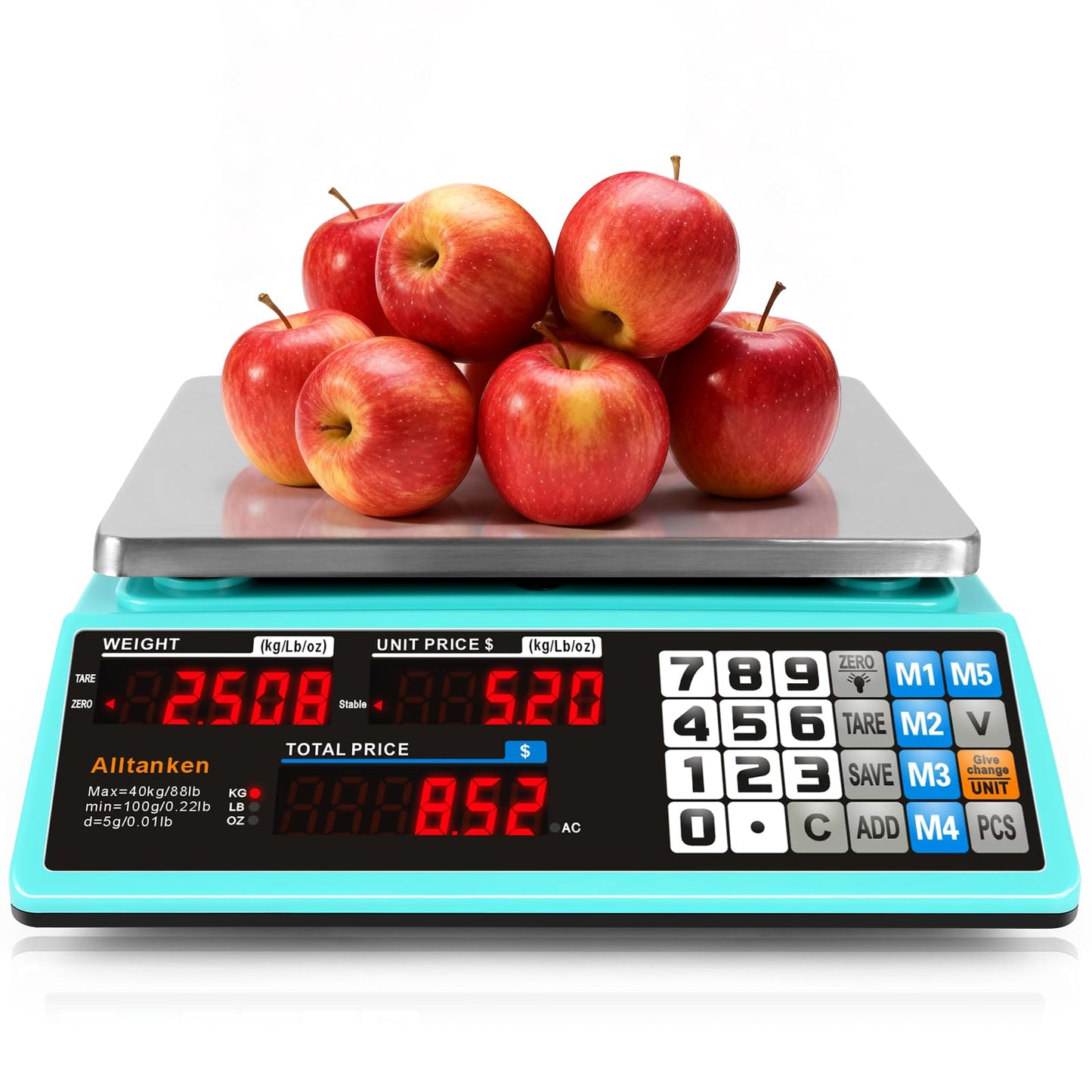 88lb Commercial Food Scale Lb/Kg/Oz Conversion, Price Computing Scale with Dual Display, Rechargeable, Waterproof Reversible Platter, Counting for Farmers Market, Meat Shop, Retail Store, Home Kitchen