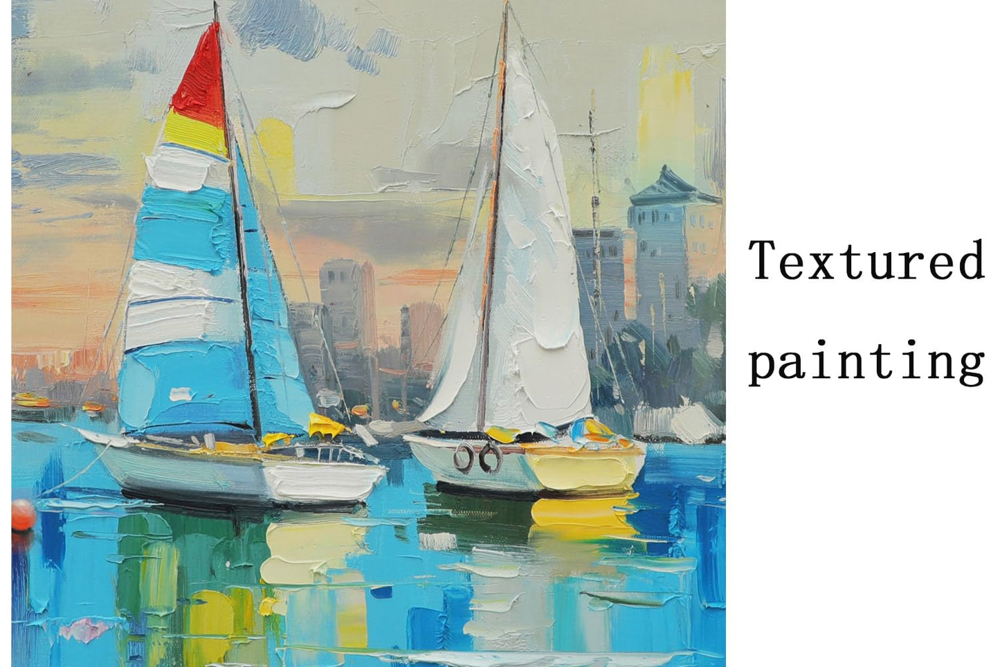 Anolyfi Abstract Sailboat Canvas Wall Art Sunset Landscape Picture Coastal Cityscape Panoramic Painting Textured Artwork Large Framed for Living Room Bedroom Bathroom Kitchen Office Home Decor 40"x20"