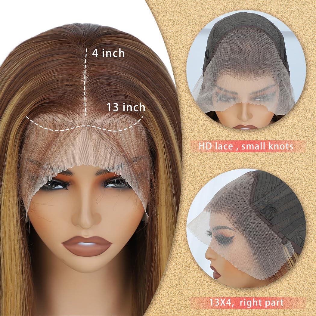 Koreyo Highlight Lace Front Wig Pre Plucked 13x4 HD Glueless Honey Blonde Lace Front Wig for Women Natural Looking Synthetic Heat Resistant Fiber Lace Wig (26 Inch)