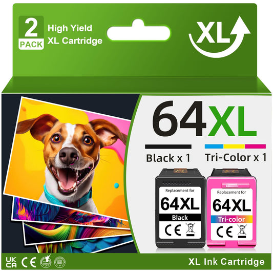 64XL Ink Cartridges Black and Color for HP 64XL Ink Cartridge Combo Pack Replacement for HP 64 Ink fit for Envy Photo 7855 7858 7155 7120 7800 6252 6255 7158 7100 7164 Tango Series Printer (2 Pack)