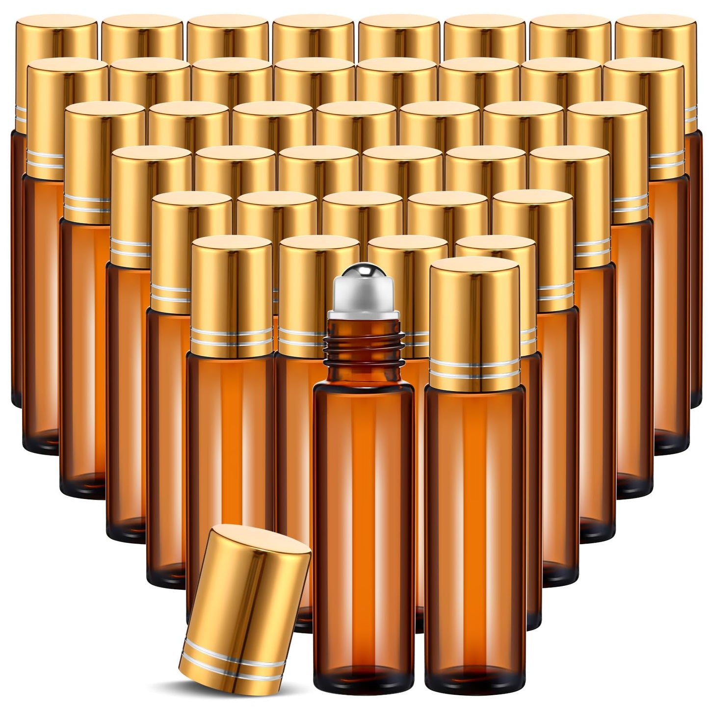 Tanlade 100 Pcs Essential Oil Roller Bottles 10 ml Amber Roll on Glass Roller Bottles Refillable Leakproof Empty Rollerball Bottles with Funnels and Stainless Steel Roller Balls for Travel Lip Gloss