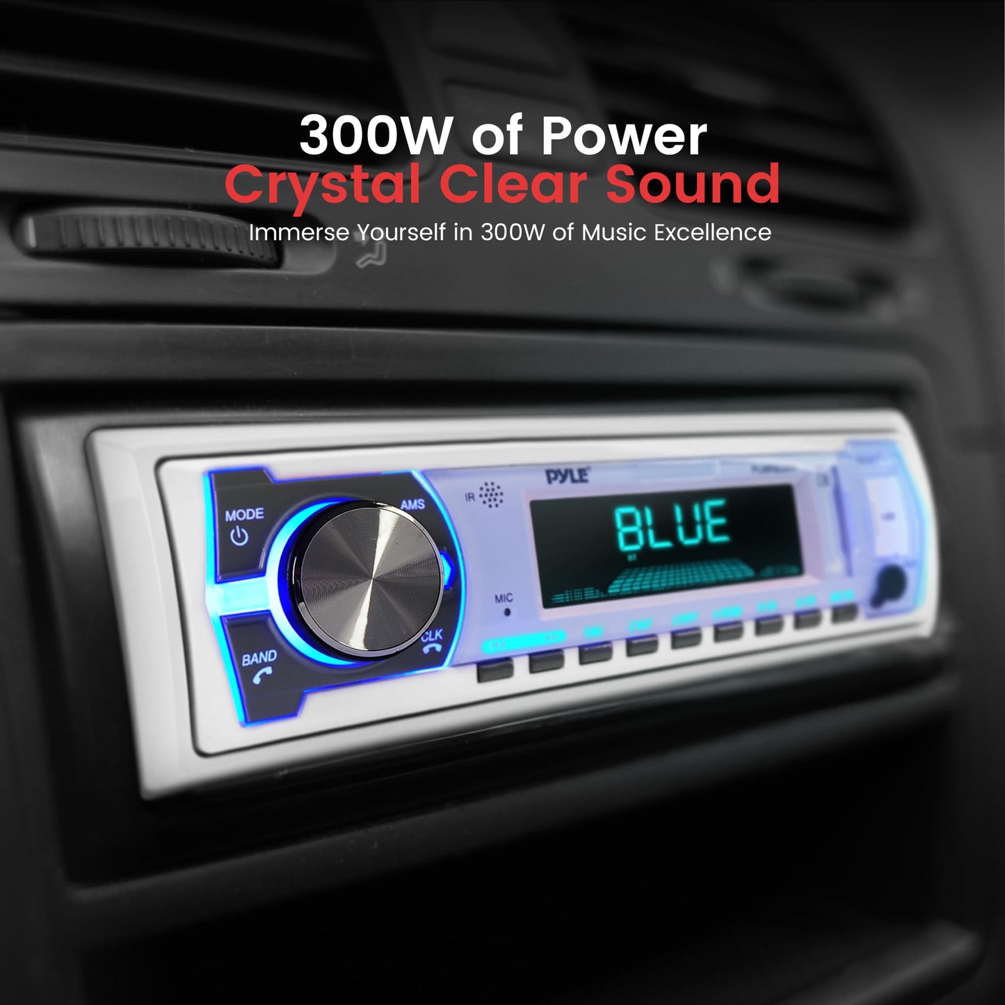 Pyle Marine Bluetooth Stereo Radio - 12v Single DIN Style Boat In dash Radio Receiver System with Built-in Mic, Digital LCD, RCA, MP3, USB, SD, AM FM Radio - Remote Control - PLMRB29W (White)