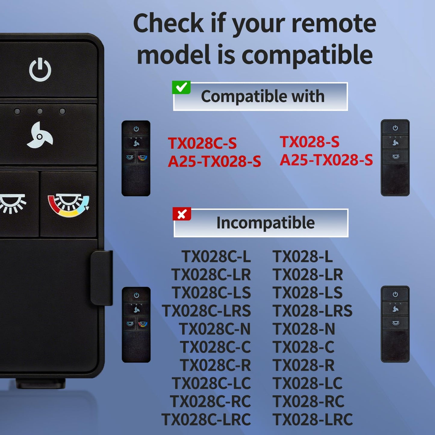 TX028C-S Ceiling Fan Remote Control for Hampton Bay - 3 Speed, Light Dimmer Compatible with TX028C-S, A25-TX028C, A25TX028CS