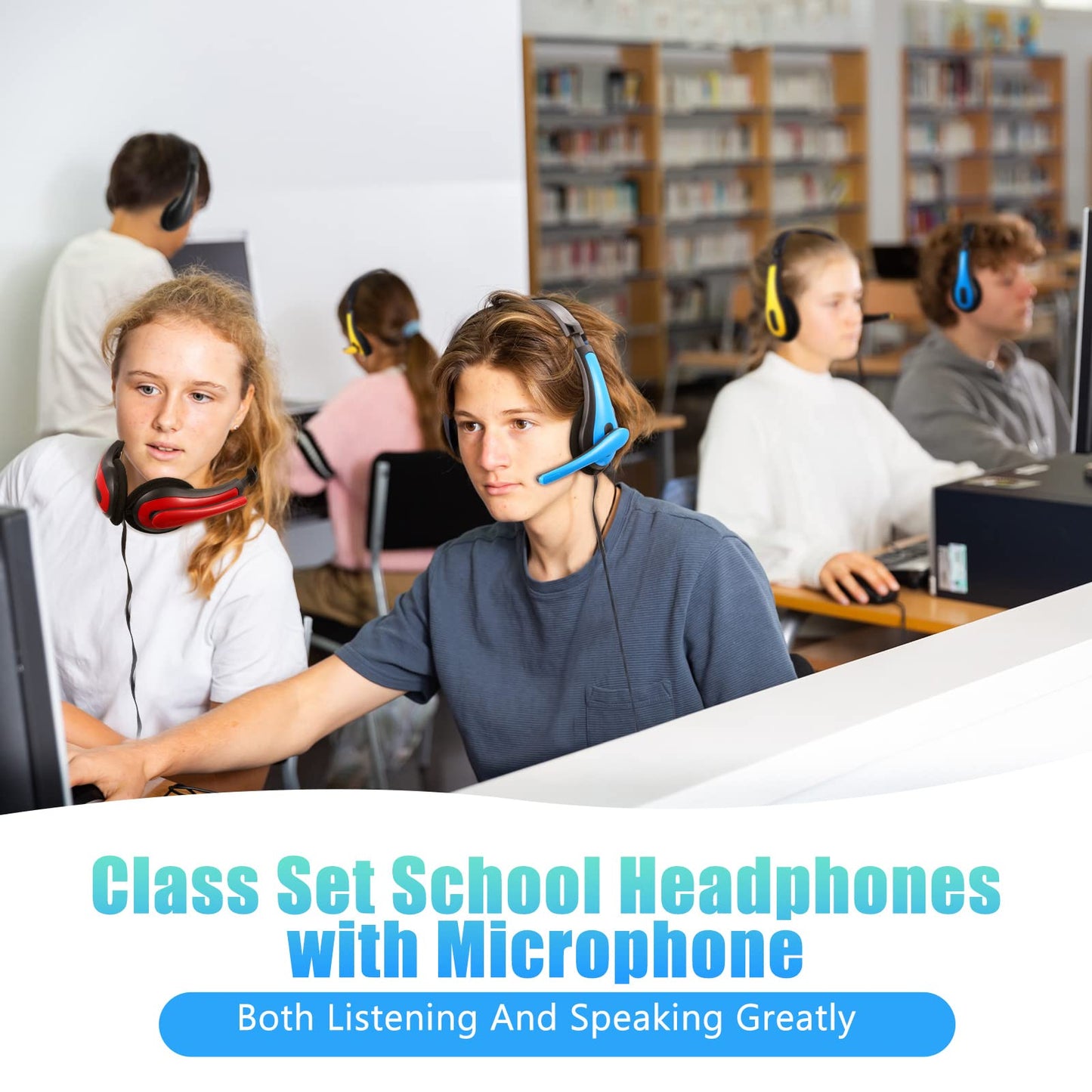 Yunsailing 20 Pack Bulk Classroom Headphones with Microphone Students Kids Wired School Class Headphones for School Library Computer Office Meeting Adults 3.5 Jack Universal Plug(Multicolor)