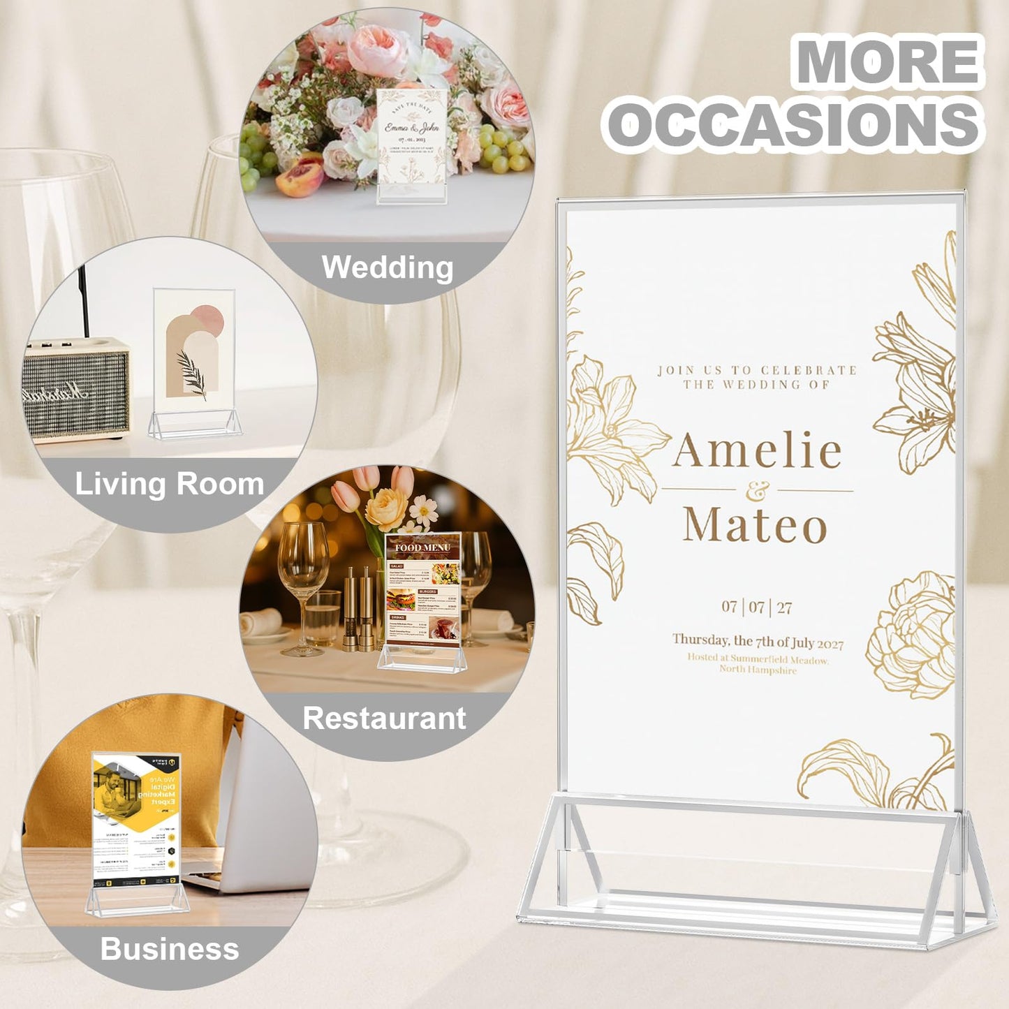 Daofary Acrylic Sign Holder 5 x 7, 14 Pack Double Sided Silver Picture Frame Stand up Table Top Sign Holders, Clear Display Stand Menu Flyer Holder for Wedding Party