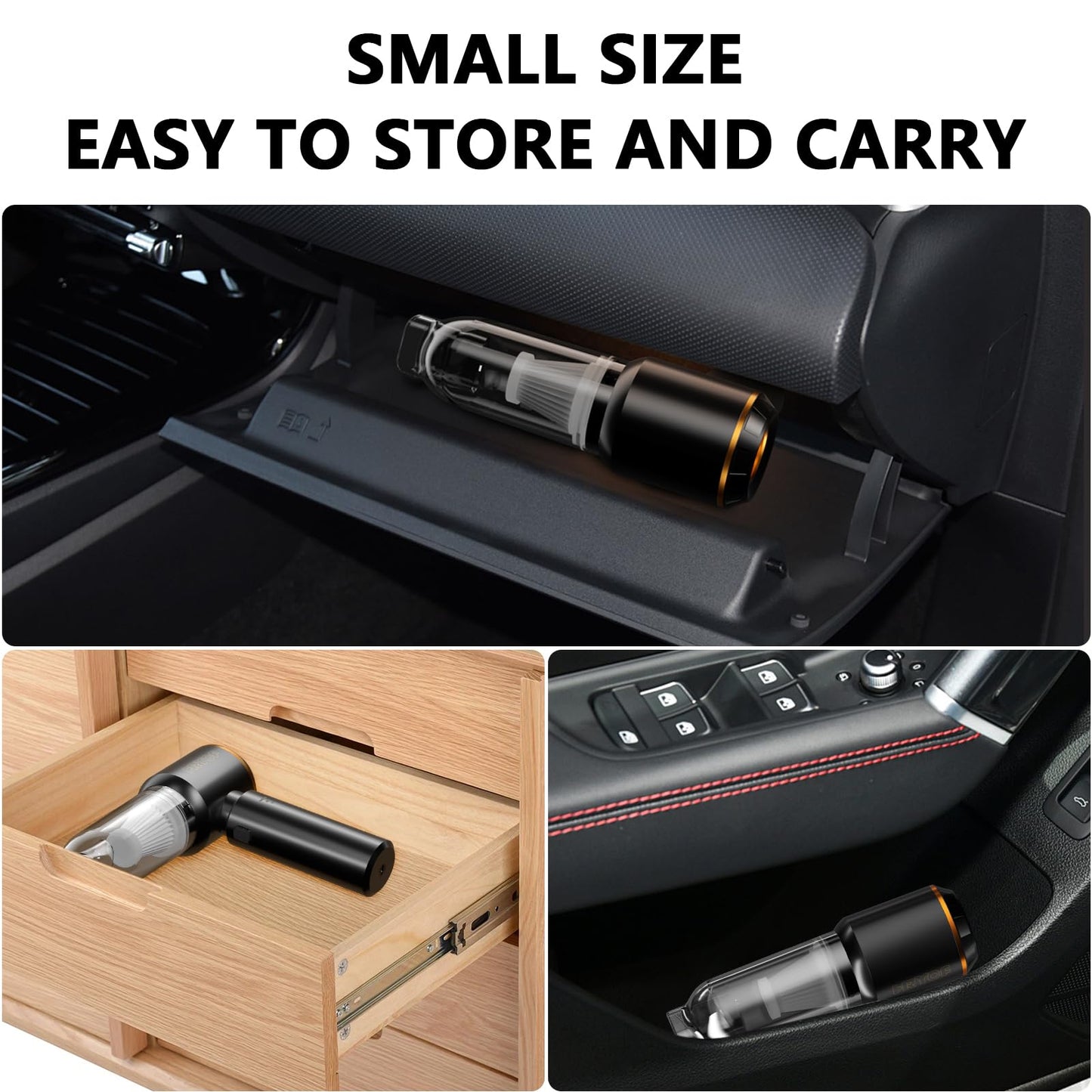 HRYCF Professional Car Vacuum Cleaner, 20000Pa Powerful Handheld Vacuum for Car Interior Cleaning, Portable Cordless Mini Vacuum with Brushless Motor & Crevice Tool for Car