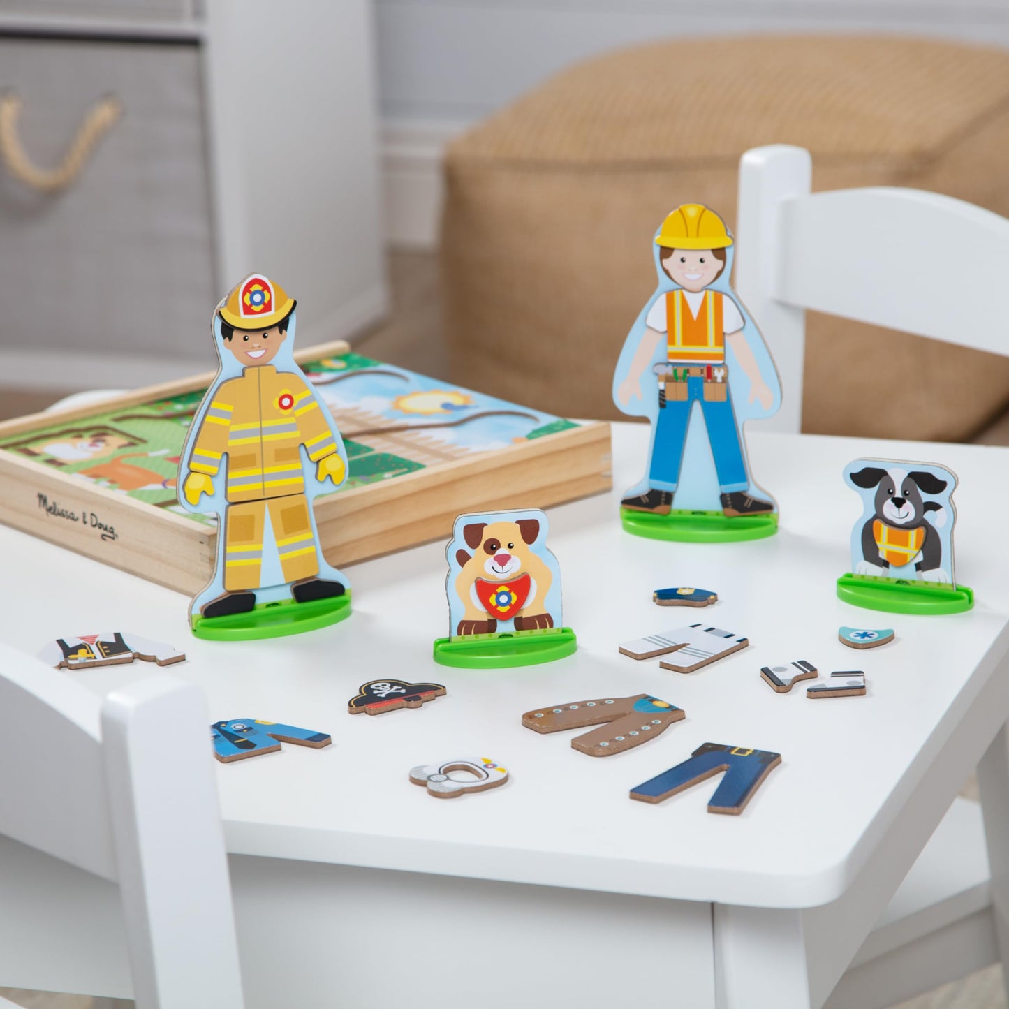 Melissa & Doug Occupations Magnetic Dress-Up Wooden Dolls Pretend Play Set (82 pcs) Pretend Play Magnetic Dress-Up Dolls for Kids