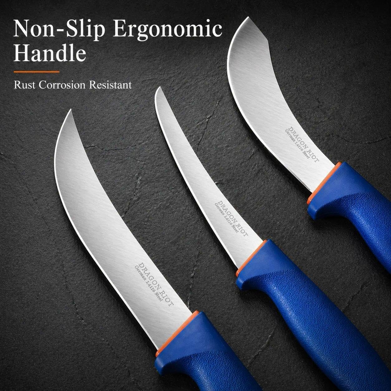 DRAGON RIOT 3 Pcs Butcher Knife Set, Stainless Steel Boning & Carving Knives, Sharp Kitchen Cutlery for Meat Cutting Trimming, Perfect for Home Kitchen, Outdoor Camping BBQ & Holiday Gift