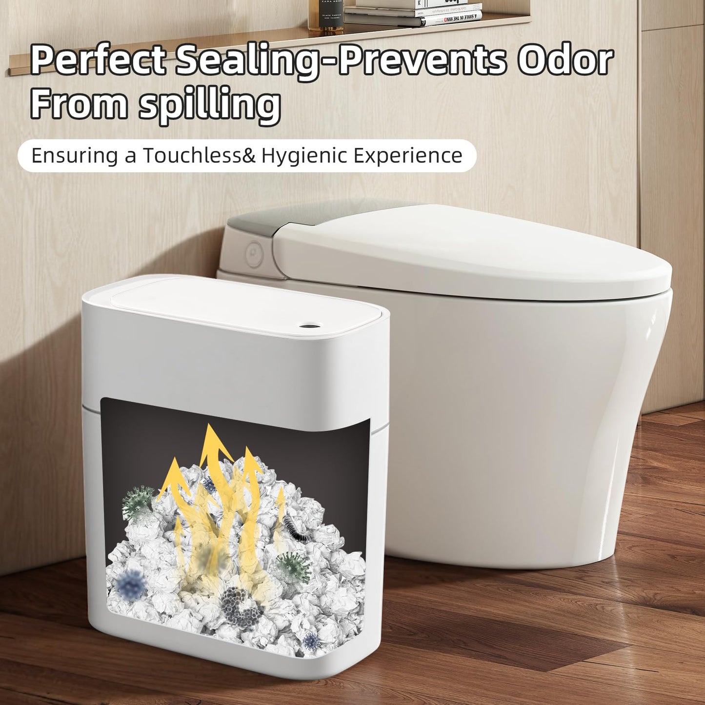 JUDRDO 3.5 Gallon Slim Automatic Trash Can for Bathroom,Touchless Diaper Trash Can with Trash Bag Auto-adsorption Technology,Motion Sensor Diaper Garbage Bins for Bedroom Office Kitchen Toilet