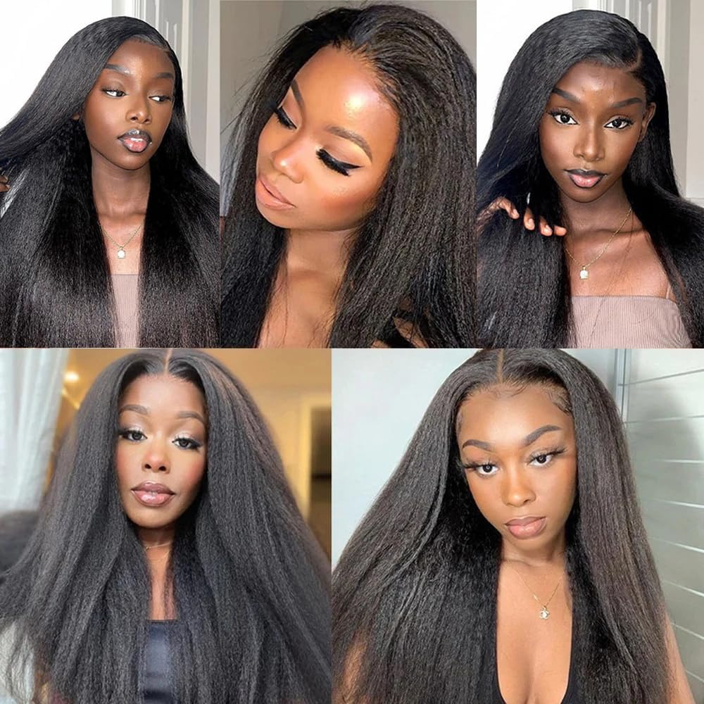 CYIKLI 12 14 16 Kinky Straight Bundles Human Hair Yaki Straight 3 Bundles 100% Unprocessed Brazilian Virgin Remy Hair Natural Black Color