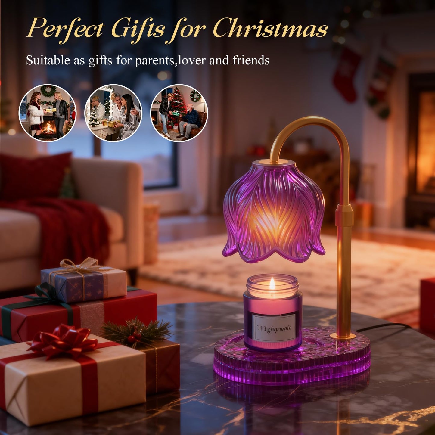 WYghyronic Candle Warmer Lamp with Adjustable Height - Flameless 4-Level Dimmable Wax Warmer, Timer Function & Stylish Design in Multiple Colors (Pink)