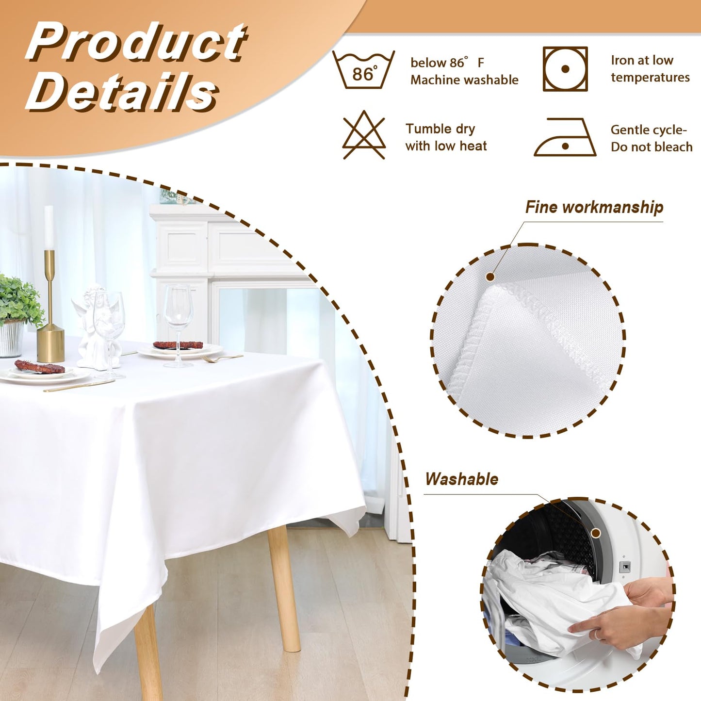 Fixwal 10 Pack White 70 x 120 Inch Rectangle Tablecloths, Reusable Heavy Duty Washable Polyester Table Covers for 6-8 Ft Tables, Wedding, Party Picnic, Camping