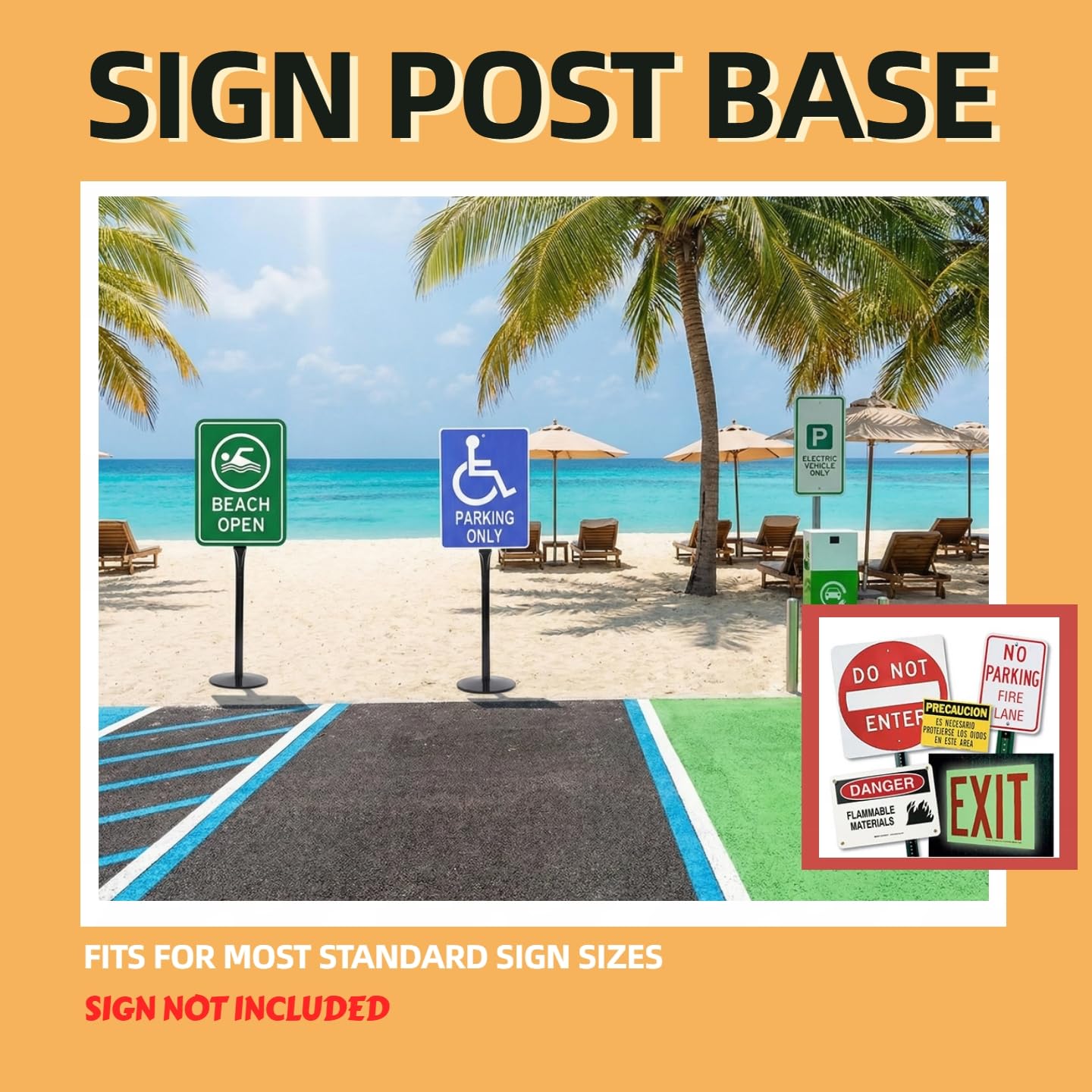 Kdgarden Heavy Duty Cast Iron Sign Post and Base Kit - 12" DIA Stand with 48" Post and Bolts & Nuts for Hanging Signs, Portable Sign Holder for Parking and Recreational Use