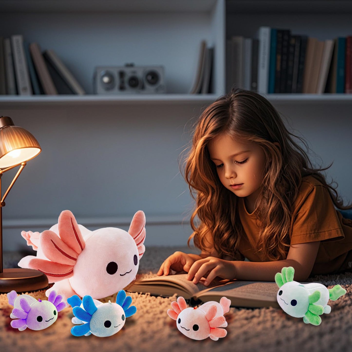 YUNCOL Axolotl Plush，Cute Axolotl Mommy Stuffed Animal with 4 Baby Axolotl Plushies in Tummy，Kawaii Axolotl Plush Toy Gift for Kids Girls Boys