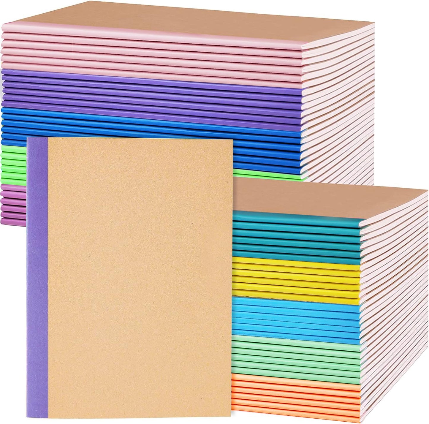 Nanajorwa 100 Pack A5 Colorful Ruled Lined Mini Notebook Journals Bulk, Soft Cover Kraft Composition Notepad Memo Cuadernos for Girls, Students, Traveler, Note Taking, School Supplies