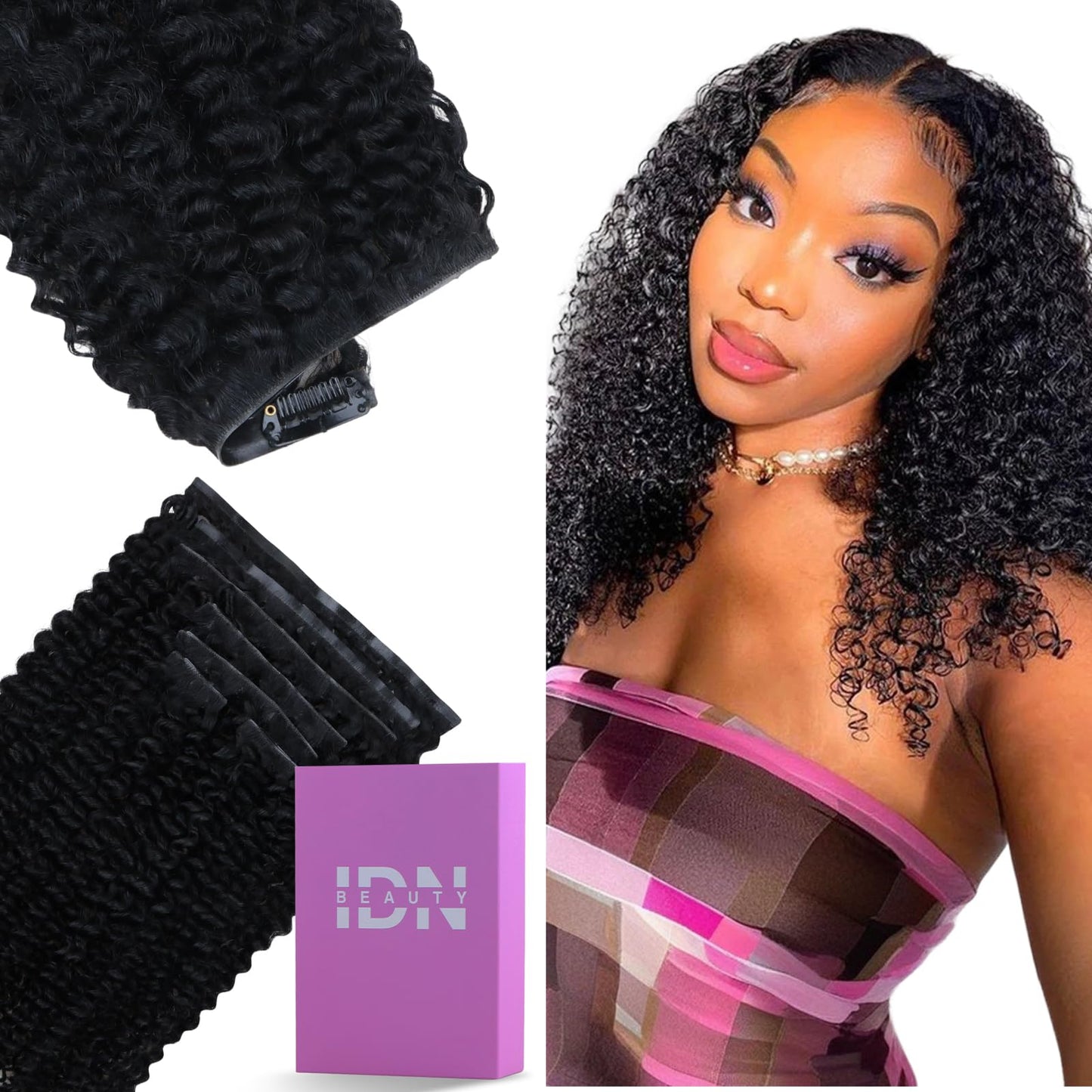 IDN BEAUTY 5+2 Invisi Edge Seamless Clip in Hair Extensions Human Hair Combo Pack, Kinky Curly 18 Inch 110g 5pcs invisible Edge and 2pcs Seamless Clip ins for Black Women Natural Black No Leave Out