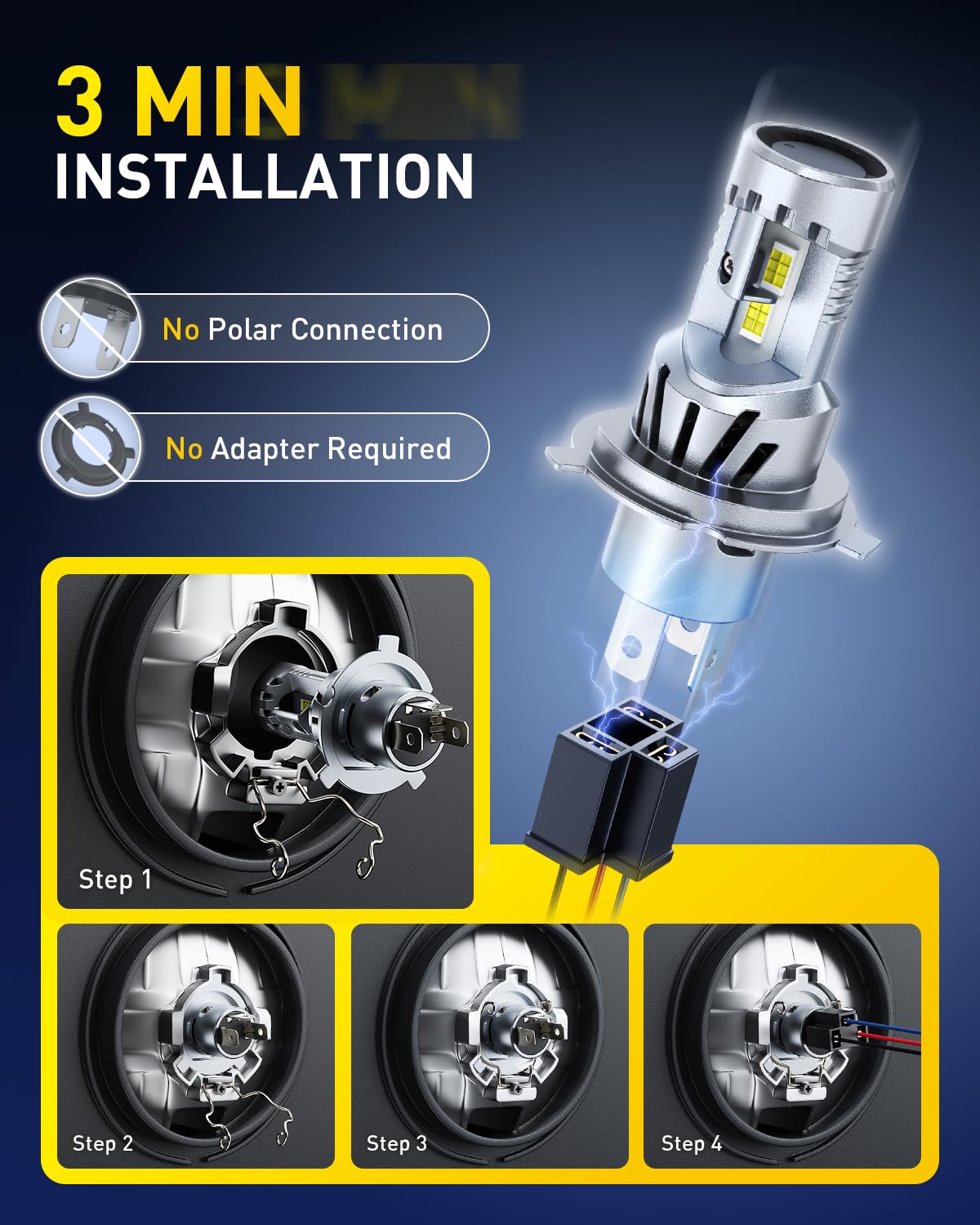 AUXITO H4 LED Bulb, 9003 Light Bulbs, 48000LM, Long Lasting, Dual Turbo Cooling Fan, Plug N Play, 3MIN Installation, 50000+hrs Lifespan