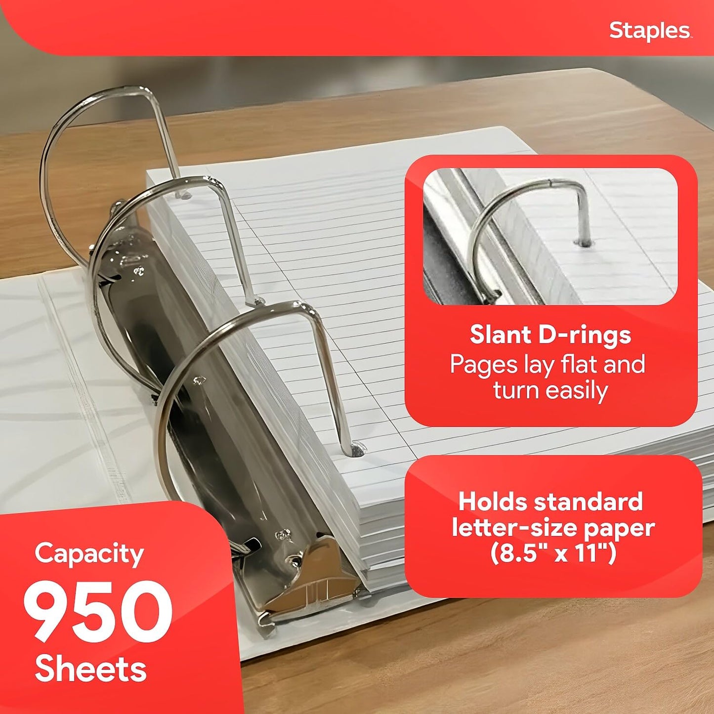 Staples Standard 5-Inch D-Ring View Binder, High Capacity Holds Up to 1,050 Sheets, White, for Presentations & Archiving