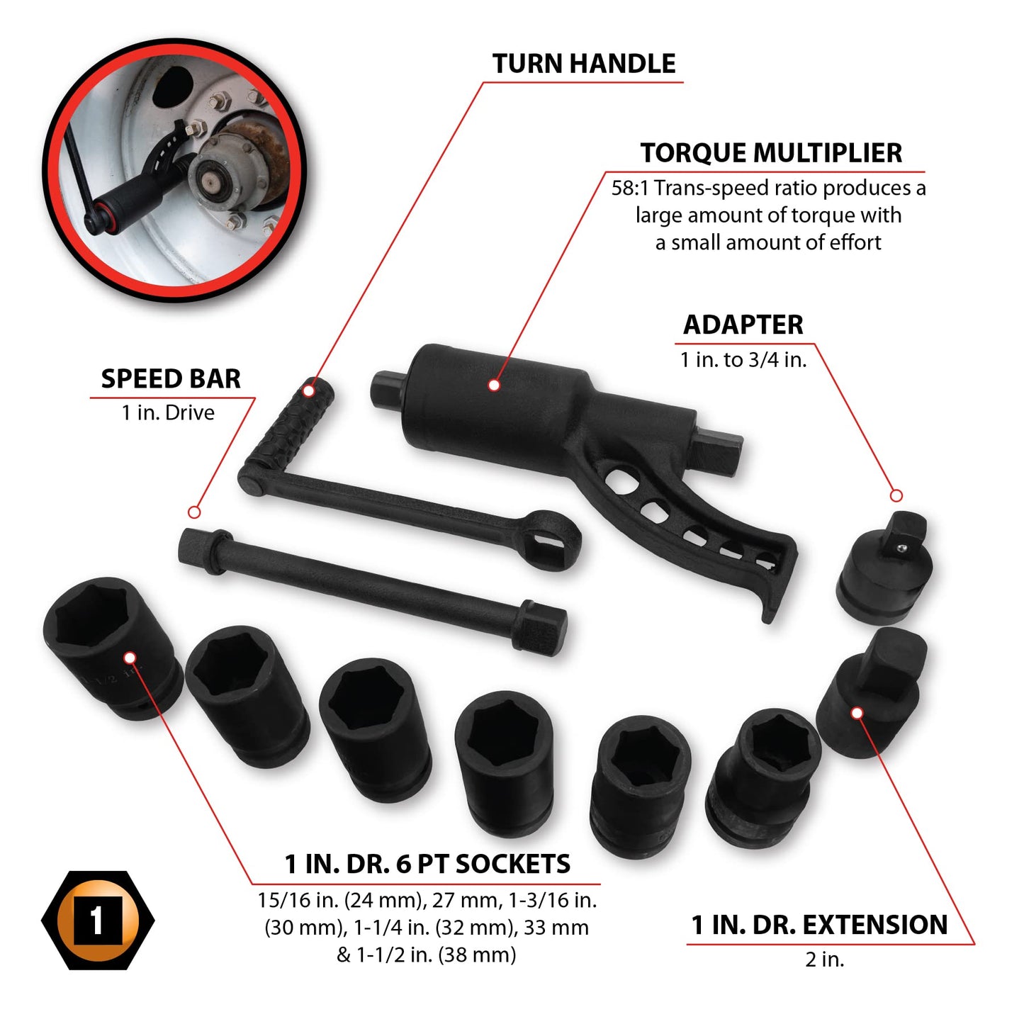 Performance Tool M208 3,688 ft/lbs Torque Multiplier Wrench – Torque Multiplier 1-Inch Drive Lug Nut Wrench Torque Amplifier Lug Nut Remover