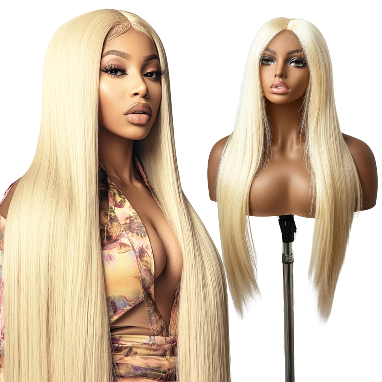 SIYUSI 28Inch 613 Lace Front Wig Human Hair,13x4 HD Transparent Lace, 200% Density Straight Brazilian Blonde Wig, Pre-Plucked with Baby Hair