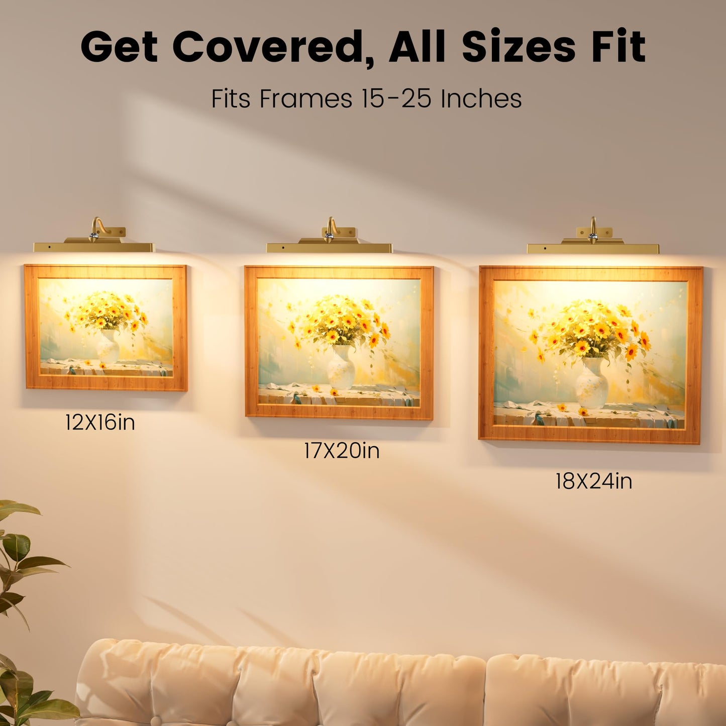 Craftersmark Gallery Lights for Wall 3 Pack, 12" Rechargeable Picture Lights, Cordless Remote Dimmable LED for Portrait Hallway Decor (Antique Gold)