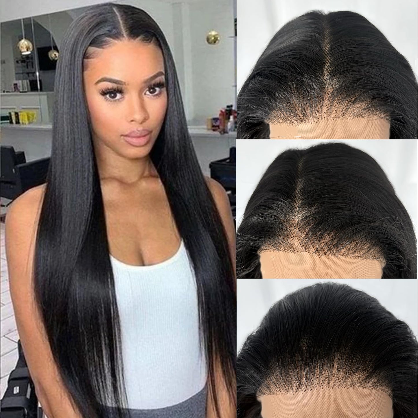 SOKU 13x6 Synthetic Lace Front Wigs,32 Inch Long Straight Wigs Pre Plucked,Free Part Natural Black Lace Frontal Wigs with Baby Hair for Women,Put On Go Glueless Wig Beginner Friendly