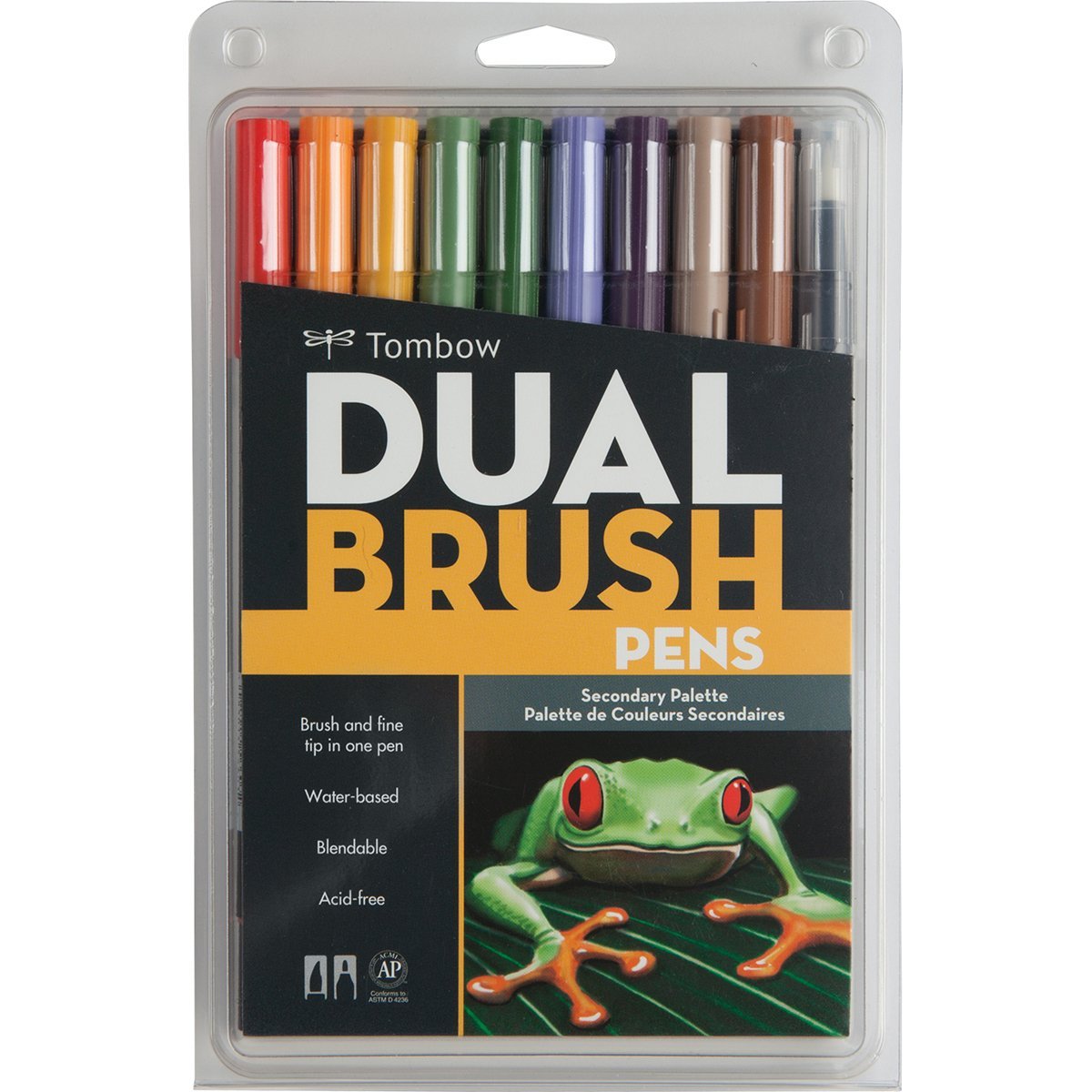 Tombow 56168 Dual Brush Pen Art Markers, Secondary, 10-Pack. Blendable, Brush and Fine Tip Markers