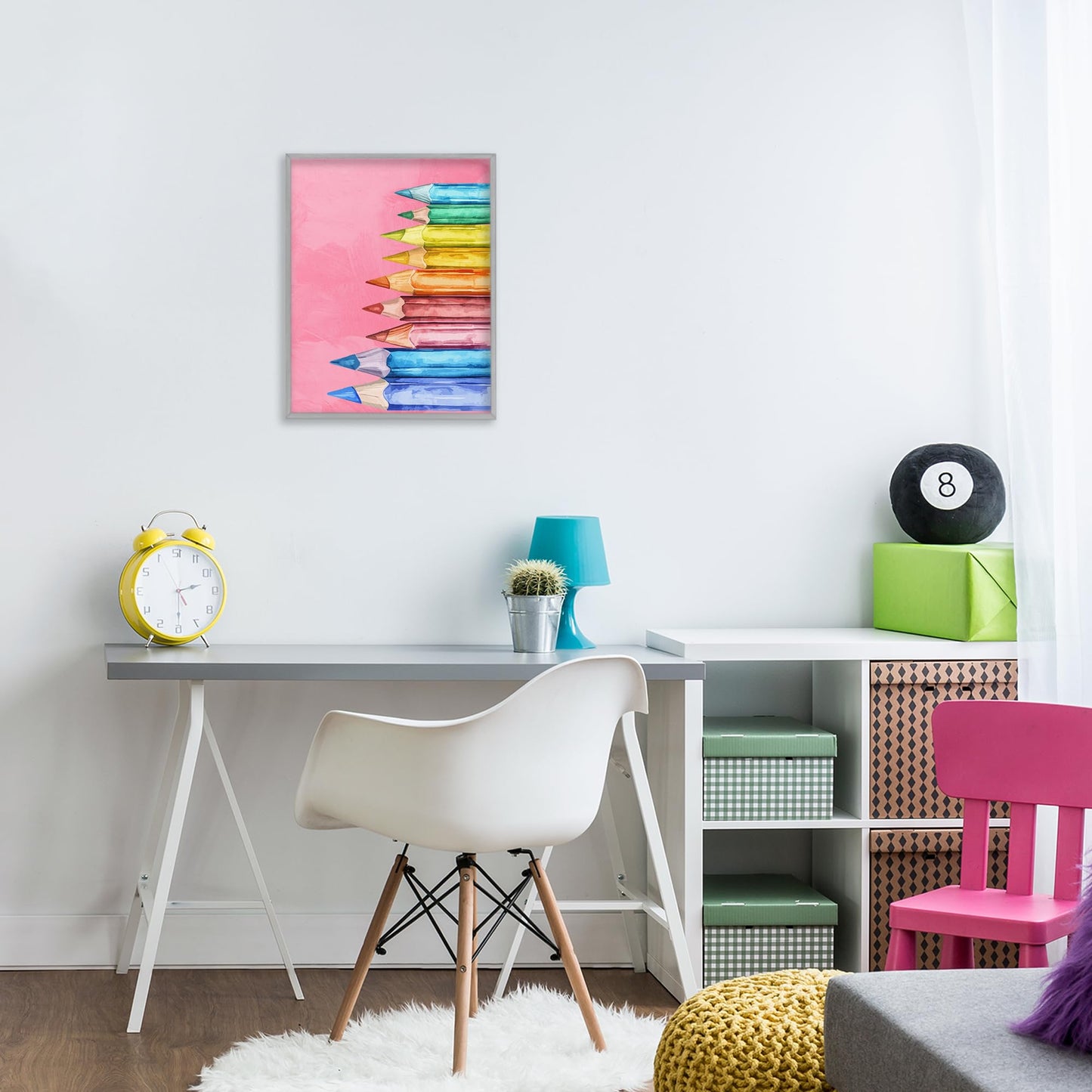 Stupell Industries 'Vibrant Pencils on Pink', Framed Giclee Art, Gray, 11 x 14 Inches, Easy to Hang and Sturdy, Made in USA, by Kim Allen