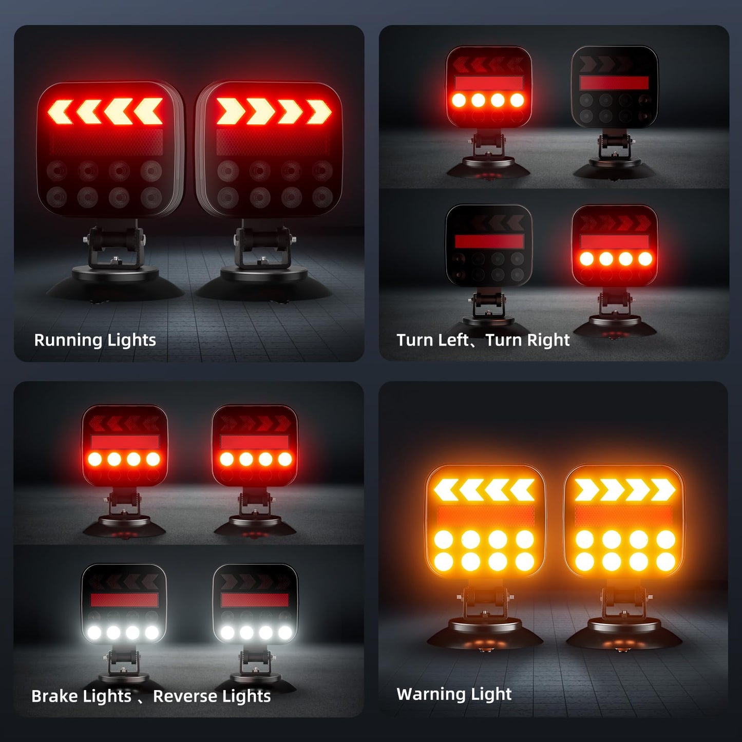 Wireless Trailer Lights Magnetic, Rechargeable LED Tail Lights with 2.4GHz Wireless Signal, Adjustable Magnetic Tow Light for Trucks, Boats, RVs, Campers, IP67 Waterproof Trailer Light Kit