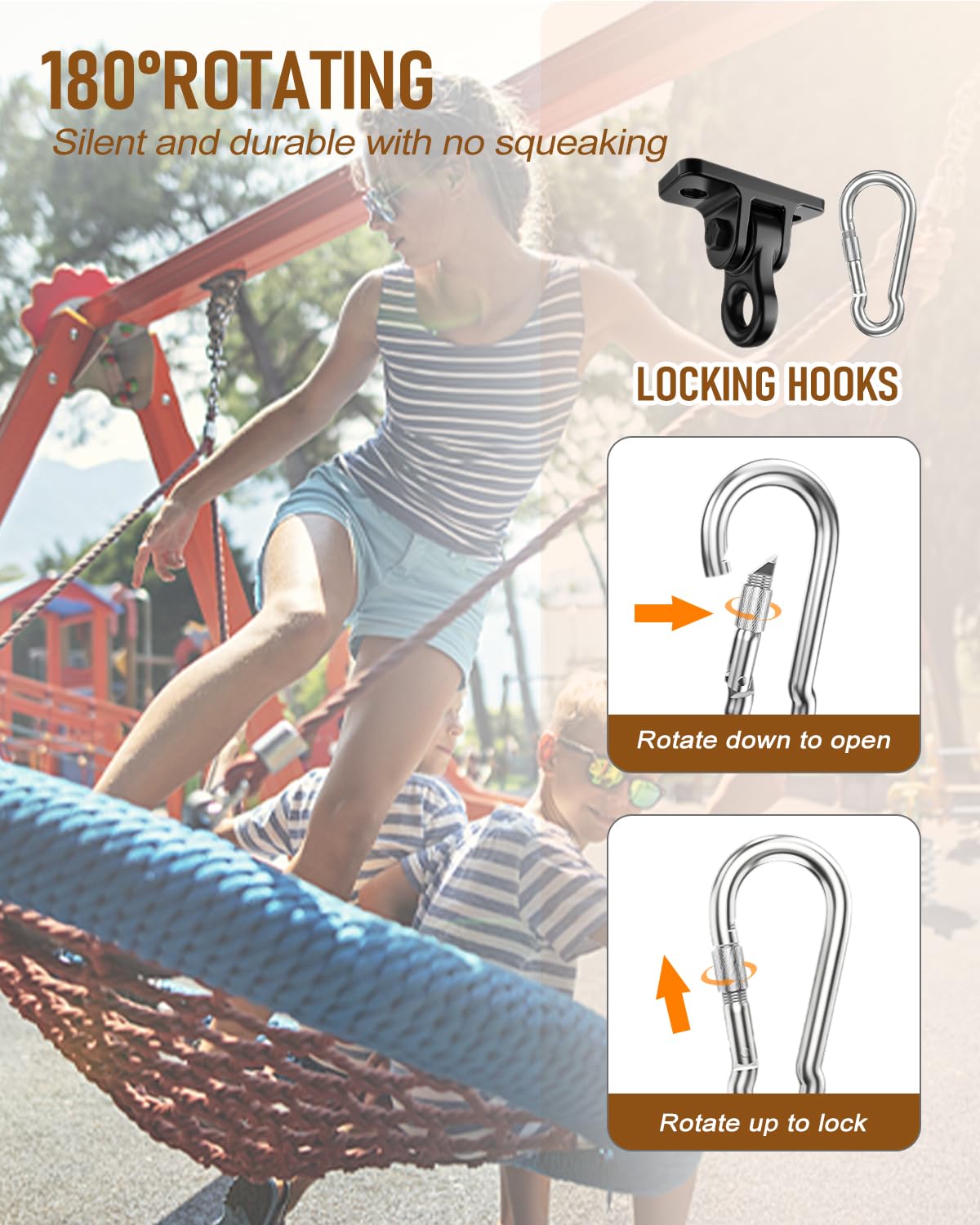 Heavy Duty Porch Swing Hangers Kit, with Screws Bolts for Wooden Sets Playground Porch Patio Yoga Seat Indoor Outdoor Hanging Snap Hooks (4 Pack Black)