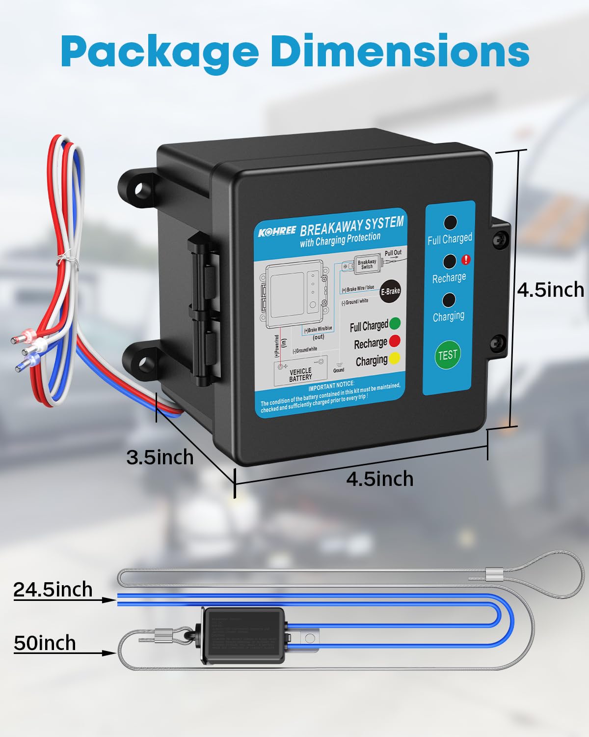 Kohree Trailer Brakes Breakaway Kit, Built-in 12V 5AH Lead-Acid Battery and Charger, Side Load Break-Away Controller System with Switch and LED Indicator, Universal for Trailer Caravan