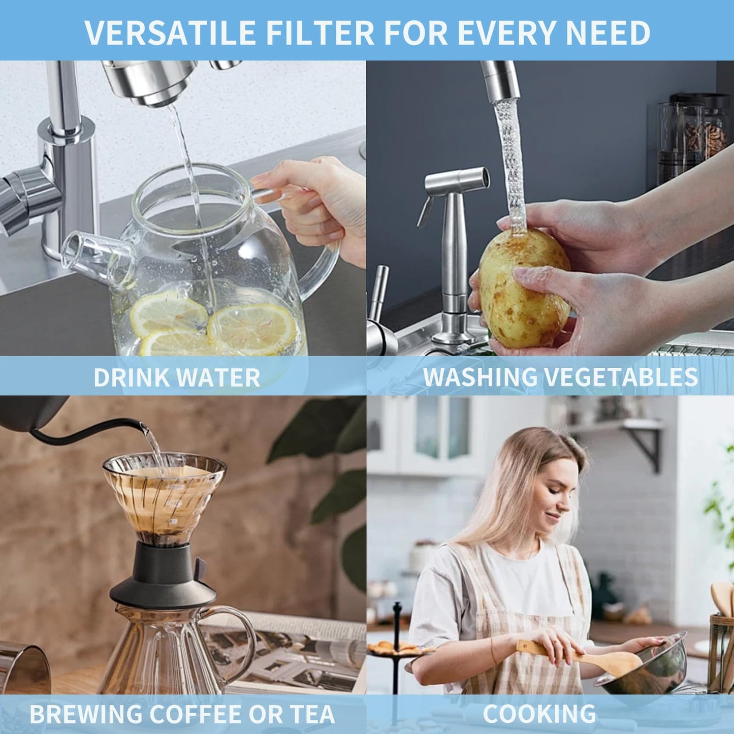 4 Pack Faucets Filters Cartridge(FR-200,FF-100)，Replacement for Brita® Faucet Filter,Water Filter Compatible with Brita® Faucet Filtration Systems- Chrome