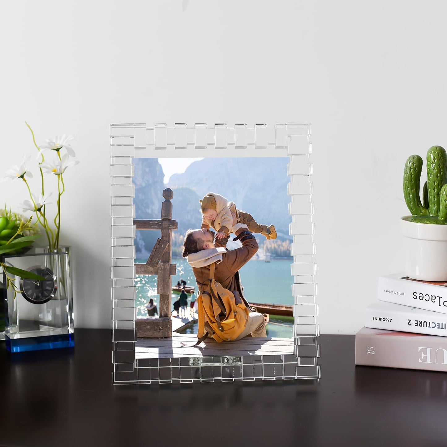 kitCom 8x10Inch Crystal Wedding Frame of Keepsake Photo Frames, Crystal Picture Frames with Sparkling Design, Tabletop Display Decor Frame(Fit 8x10 Max Photos), Clear with Gift Box