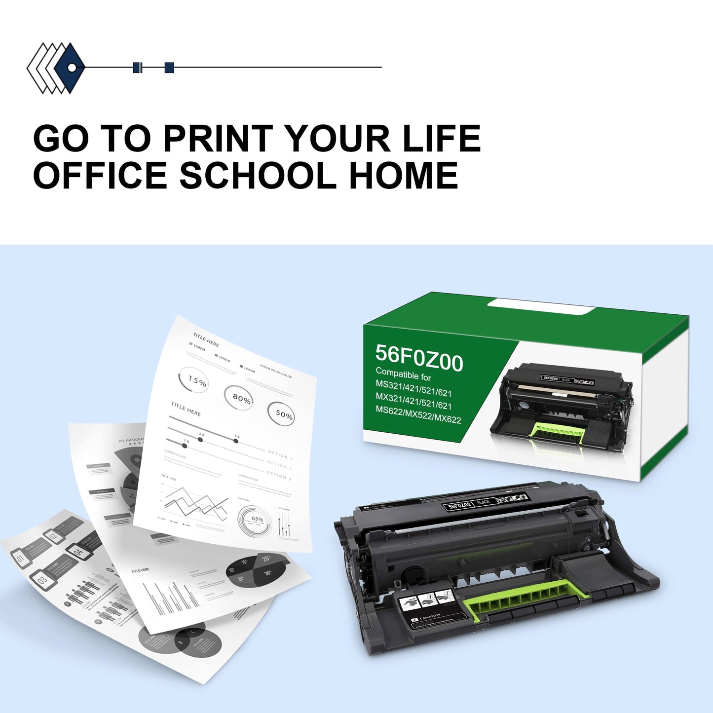 56F0Z00 Imaging Unit - Replacement for Lexmark MS321 MS521 MS321dn MS421dn MS421dw MS521dn MS622de MX321adn Printer
