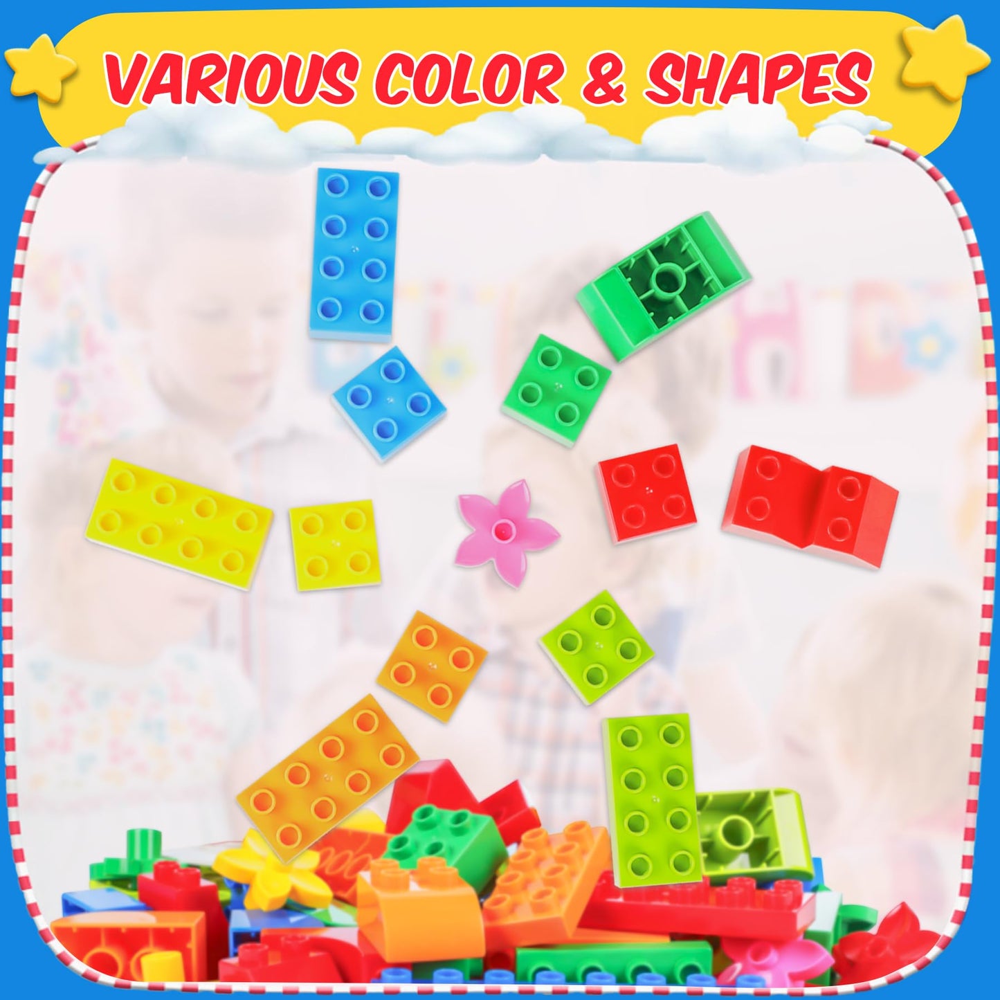 Large Building Blocks Set, 94 Pcs Kids Pre-School Toy Early Learning Big First Building Blocks for Toddler Boys Girls Aged 3+