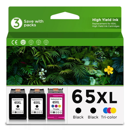 3 Pack 65XL Remanufactured Ink Cartridge Replacement for HP Ink 65 XL（2 Black 1 Color Combo） HP65 XL,5055 5000 5052 5010 5070 5014 3755 3700 3772 2600 3752 2652 2655 2622 2640 Printer,BK Tricolor