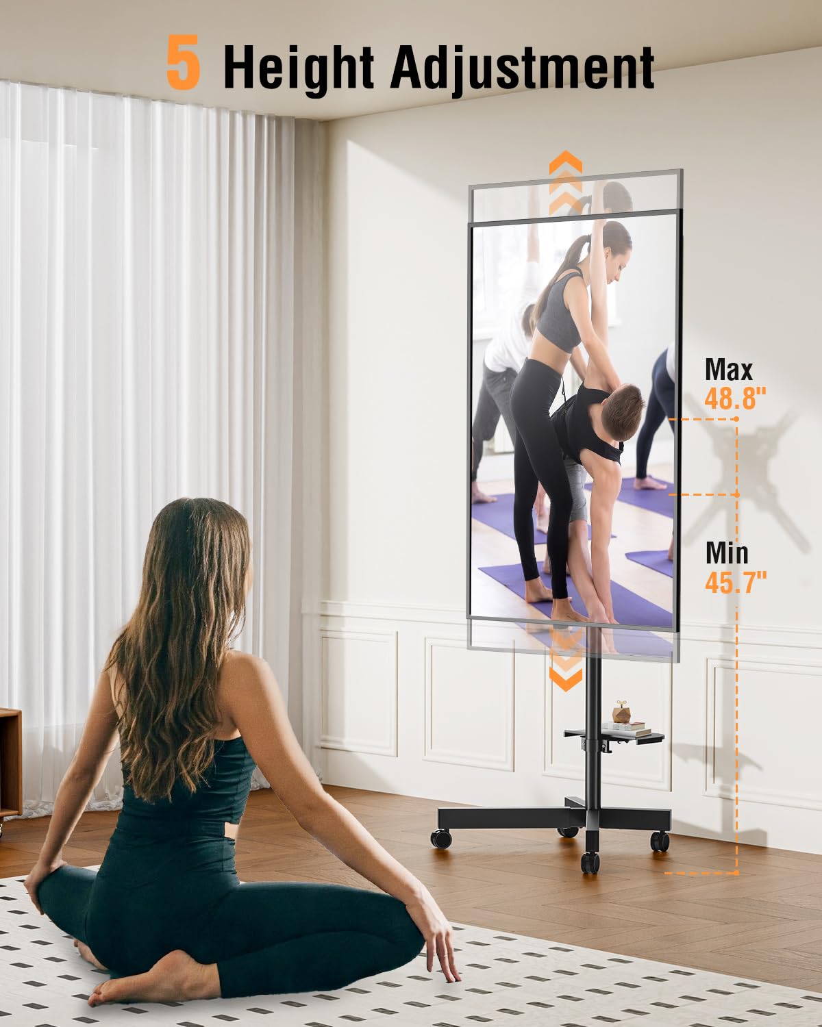 ELIVED Rolling TV Stand for Most 23"-60" TVs, Mobile TV Cart 90° Rotation Landscape to Portrait, Height Adjustable Floor TV Stand with Extendable Base, Max VESA 400x400mm, Up to 77 Lbs